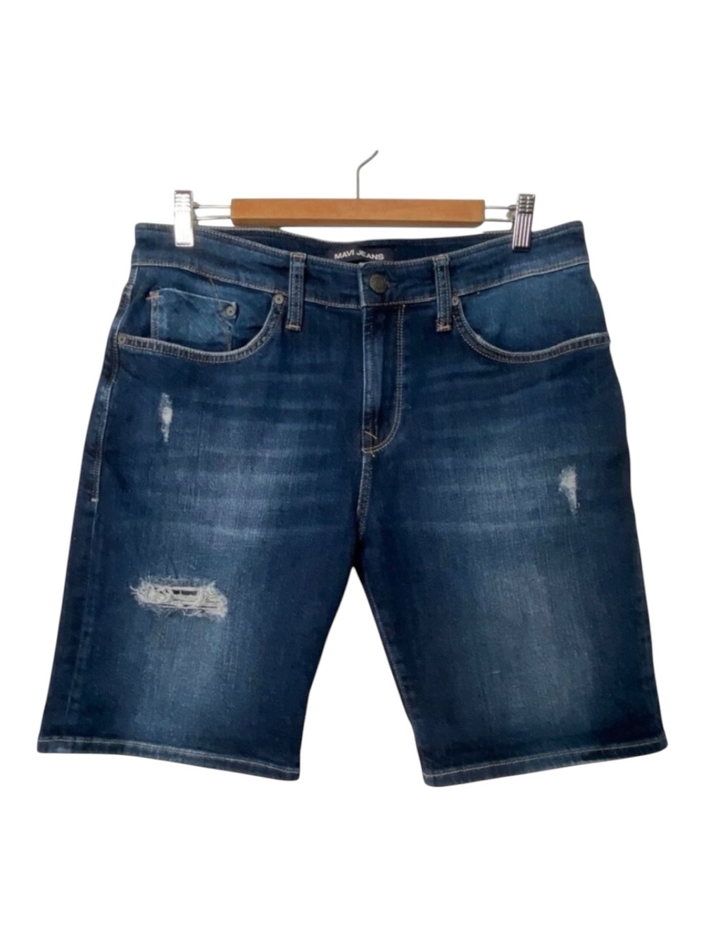 Mavi men’s denim shorts distressed cut off blue jeans 98% coton 2% elast size 31
